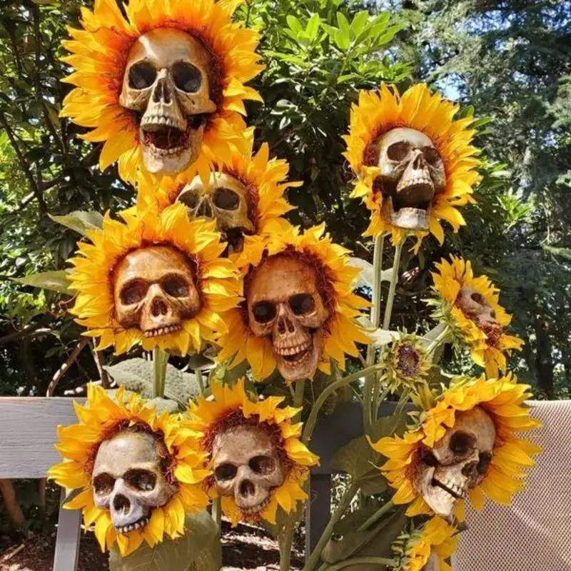 Sunflower Horror Skull Craft Decoration Simulation Flower Halloween Decoration Garden Simulation Flower Ornaments Gardening