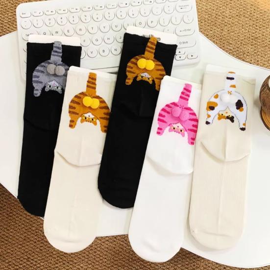 Cat Socks with Balls Funny Cat Ball Socks Stretchy Crew Socks Cute Casual Socks Christmas Birthday Gift for Cat Lovers