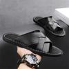 Fashion Summer Men's Slippers, Women's Flat Bottomed Beach Breathable Genuine Leather Business Casual Non Slip Lightweight Sandals