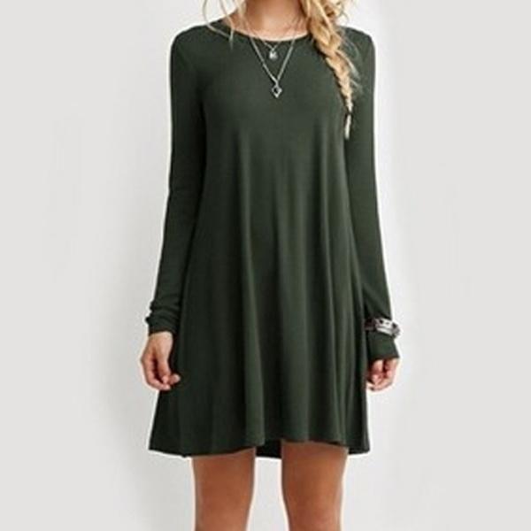 Elegant Women Autumn Fashion Basic Loose Slim Long Sleeve Mini Dress In S-5xl