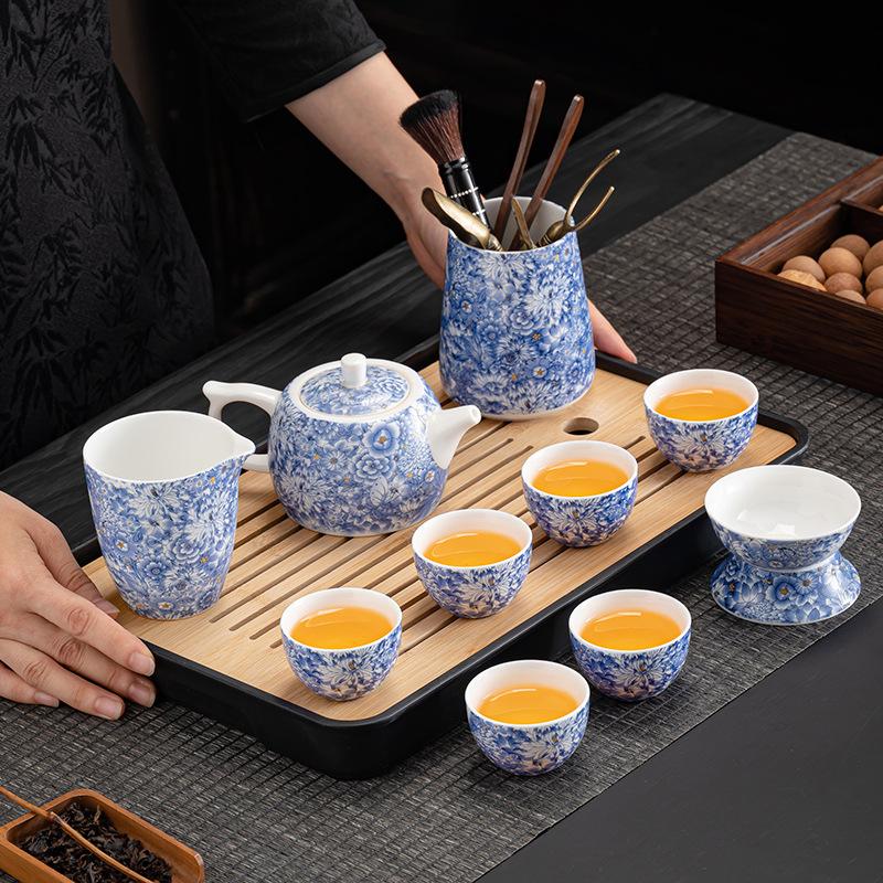 Flowering Dehua White Porcelain Ceramic Tea Set Household Visiting High-end Tea Making Kung Fu Tea Set