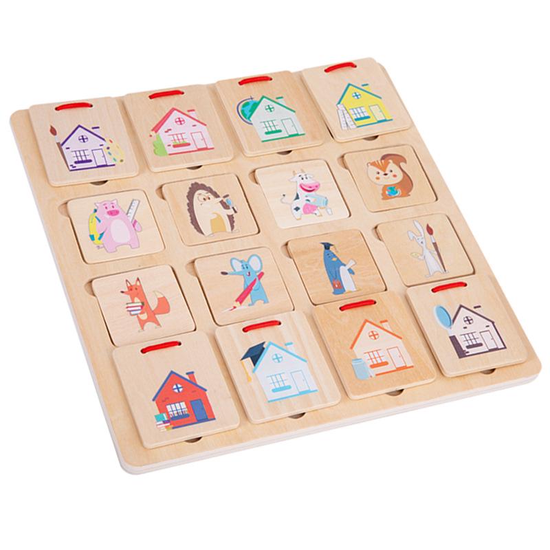 Small Animal Homes Puzzle: Early Education Matching Board Toy for Baby Concentration Training.