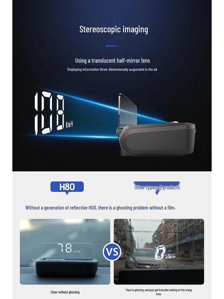 Universal HD Car Head-Up Display Speedometer - No Ghosting H80