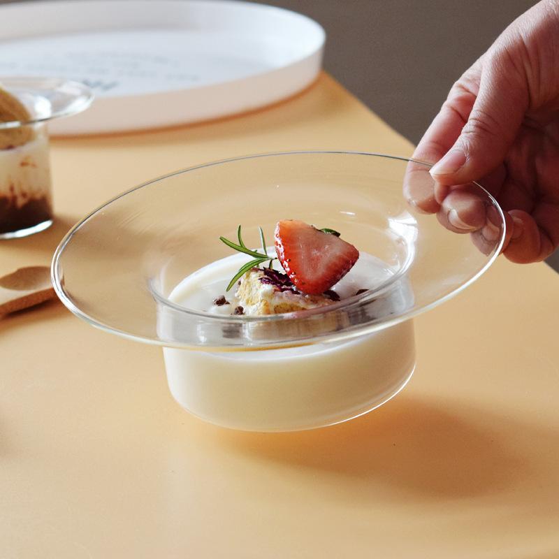 Creative Small Fresh Transparent Straw Hat Glass Bowl Dessert Bowl Yogurt Bowl Fruit Salad Plate High Aesthetic Breakfast Bowl