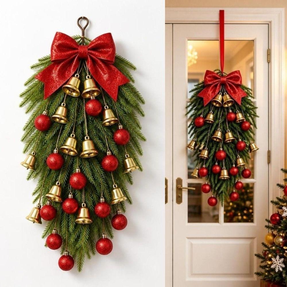 Gold Bell Christmas Teardrop Wreath DIY Bell Swag Wreath New Xmas Door Ornament  Christmas