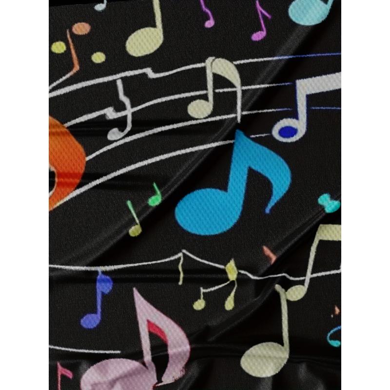 Men's Cool Music Note Print T-Shirt With Colorful Melody Pattern And Black Background, Stylish Short Sleeve Summer Top For Casual Daily Wear