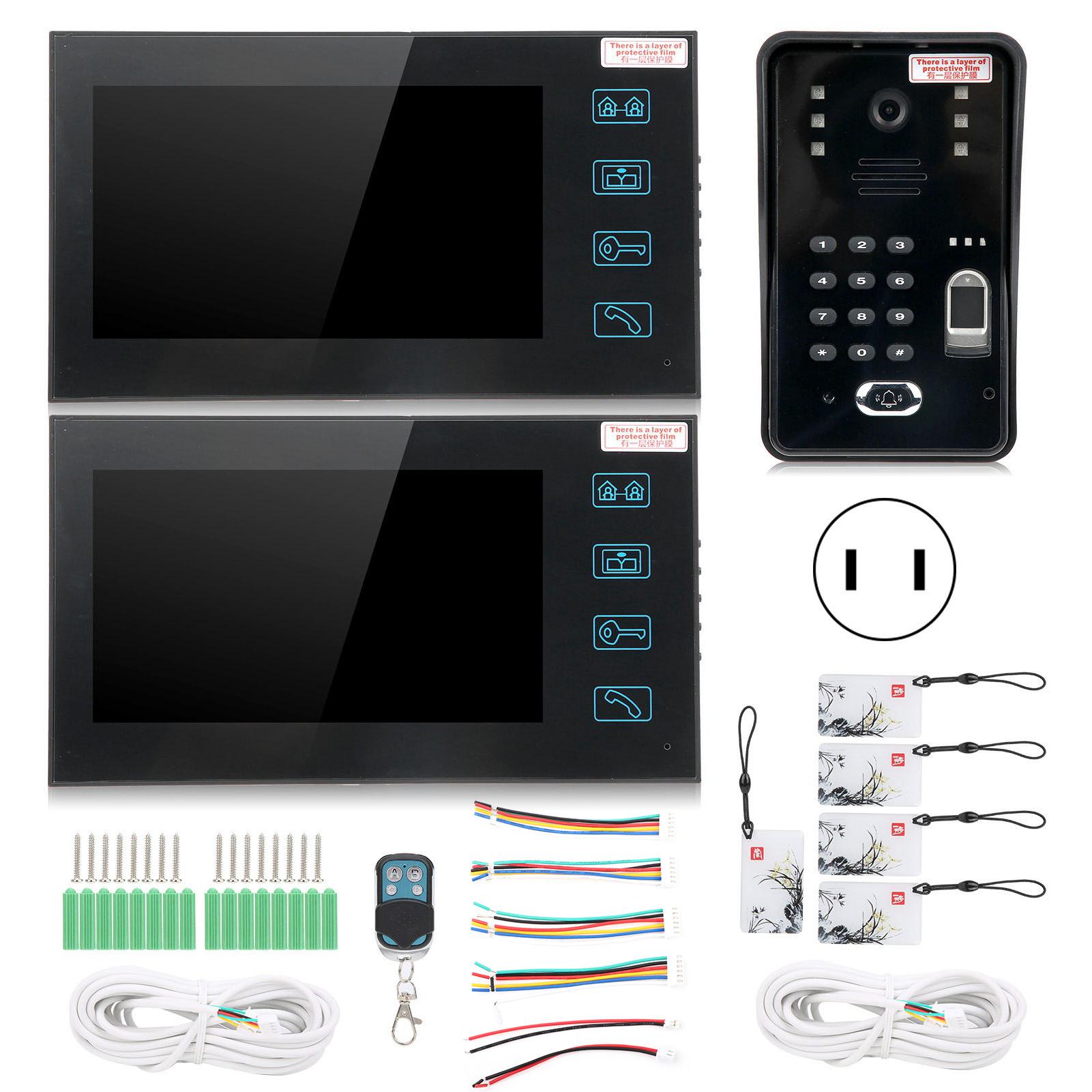 

7-дюймовый видеодомофон с 2 мониторами, отпечатками пальцев, паролем, идентификационной картой, удаленной разблокировкой, комплектом контроля доступа