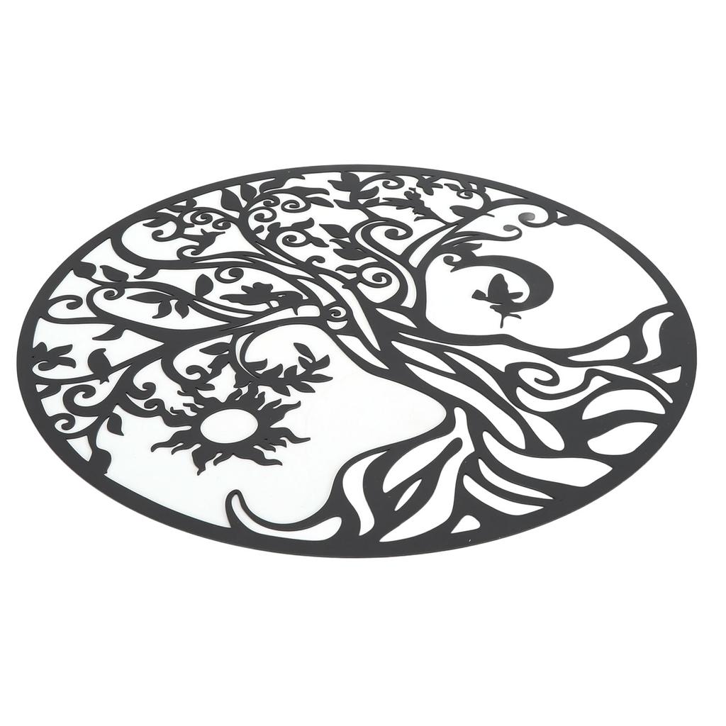 Tree of Life Wall Art 11.8in Round Decorative Metal Wall Plaque for Living Room Bedroom Indoor Outdoor Black