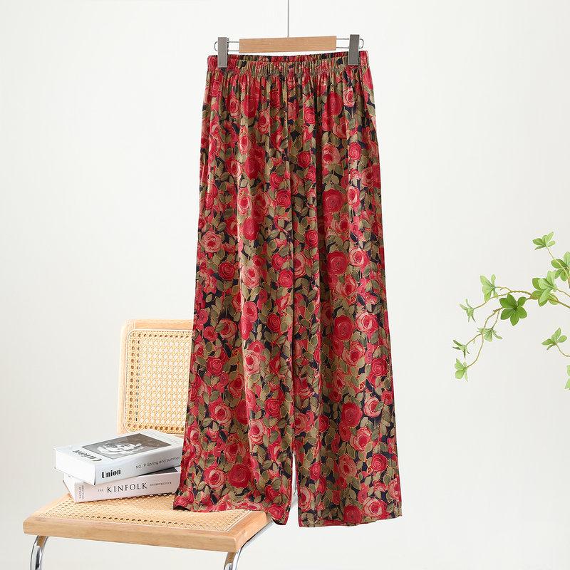 Women's Loungewear: Cotton Silk Loose Wide-Leg Pajamas - Summer Casual Trousers, Wearable Outdoors