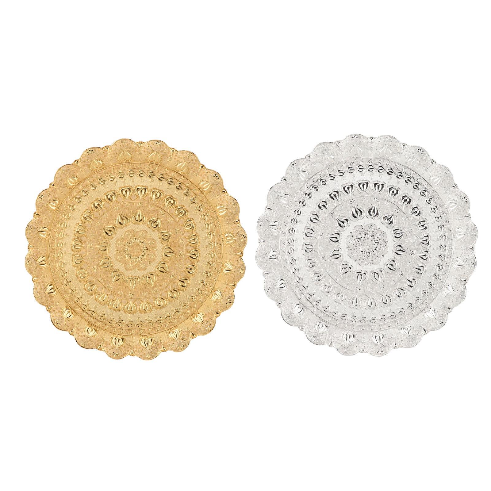 Турецкий чайный кофейный поднос в винтажном стиле с тисненым узором круглая кофейная — фото 5