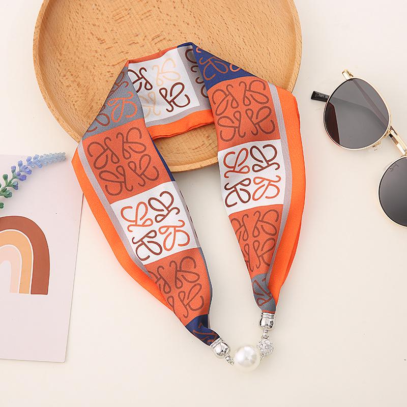 

Корейський стиль шовковий шарф-намисто: Перлова підвіска, магнітна застібка, жіночий тонкий чокер