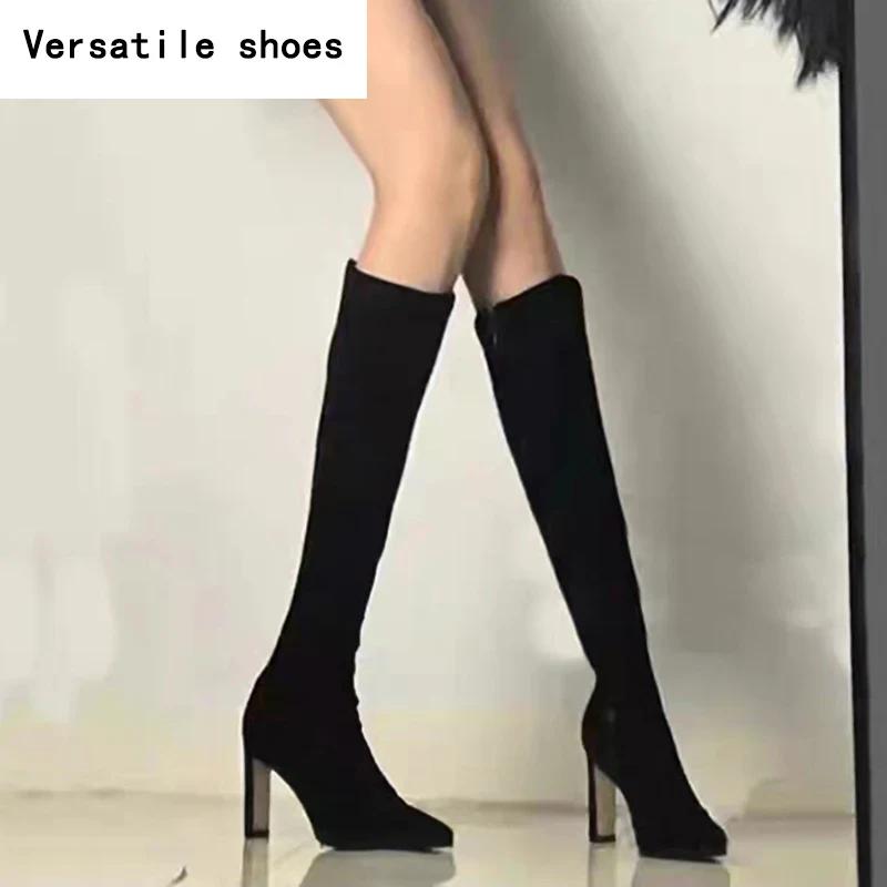 Dámské strečové ponožkové boty na vysokém podpatku s špičatou špičkou Módní elegantní boty na taneční párty Podzimní dámské moderní dlouhé kotníkové boty