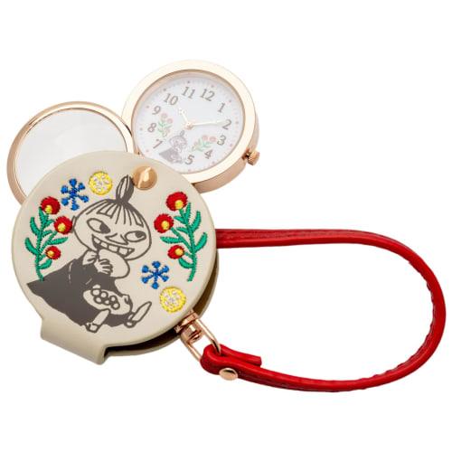 Fieldwork Women's Analog Pocket Watch with 1.5x Magnifying Glass and Strap, Moomin Embroidered Hang Watch, Little My, White, MOM015-1