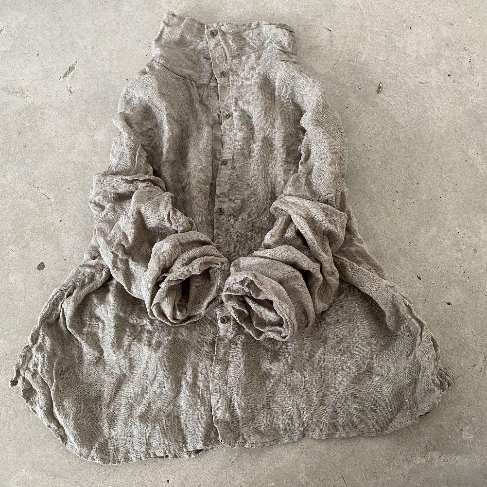 

Johnature женские винтажные льняные рубашки с высоким воротником, однотонные топы на пуговицах с длинными рукавами, осенние повседневные женские рубашки на пуговицах One Size