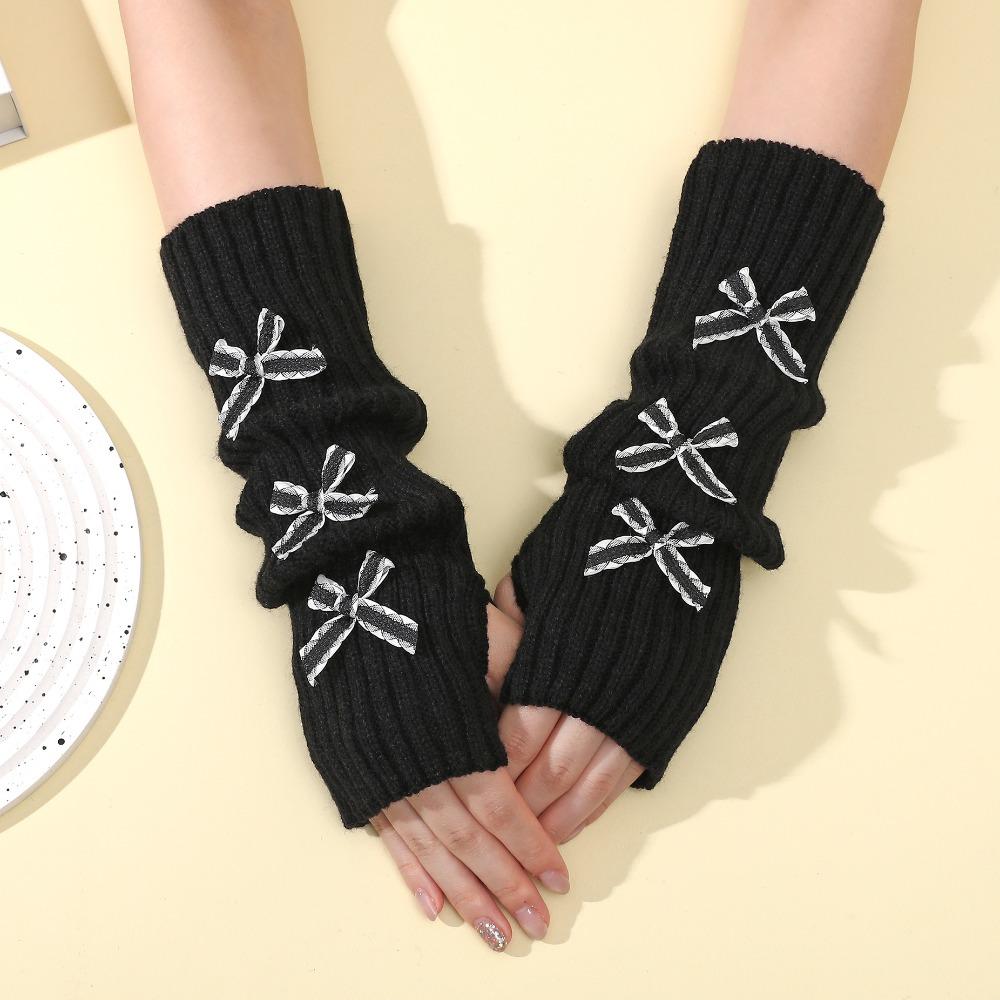 Thicken Bow Fingerless Gloves Cute Bowknot Hands Free Gloves Fashion Arm Sleeves  Winter