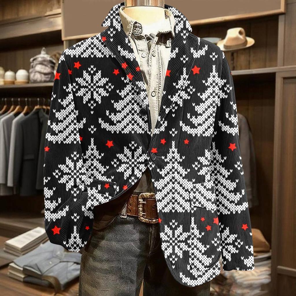 Men's Ugly Christmas Corduroy Warm Pocket Suit Jacket Cardigan Men's Casual Suit