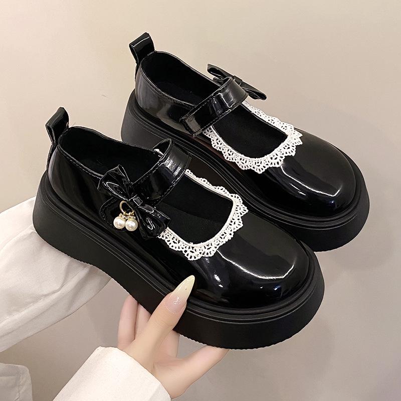 

Women s 2025 Summer Mary Jane Lace-up Leather Shoes with Velcro and Thick Sole 35 чорний
