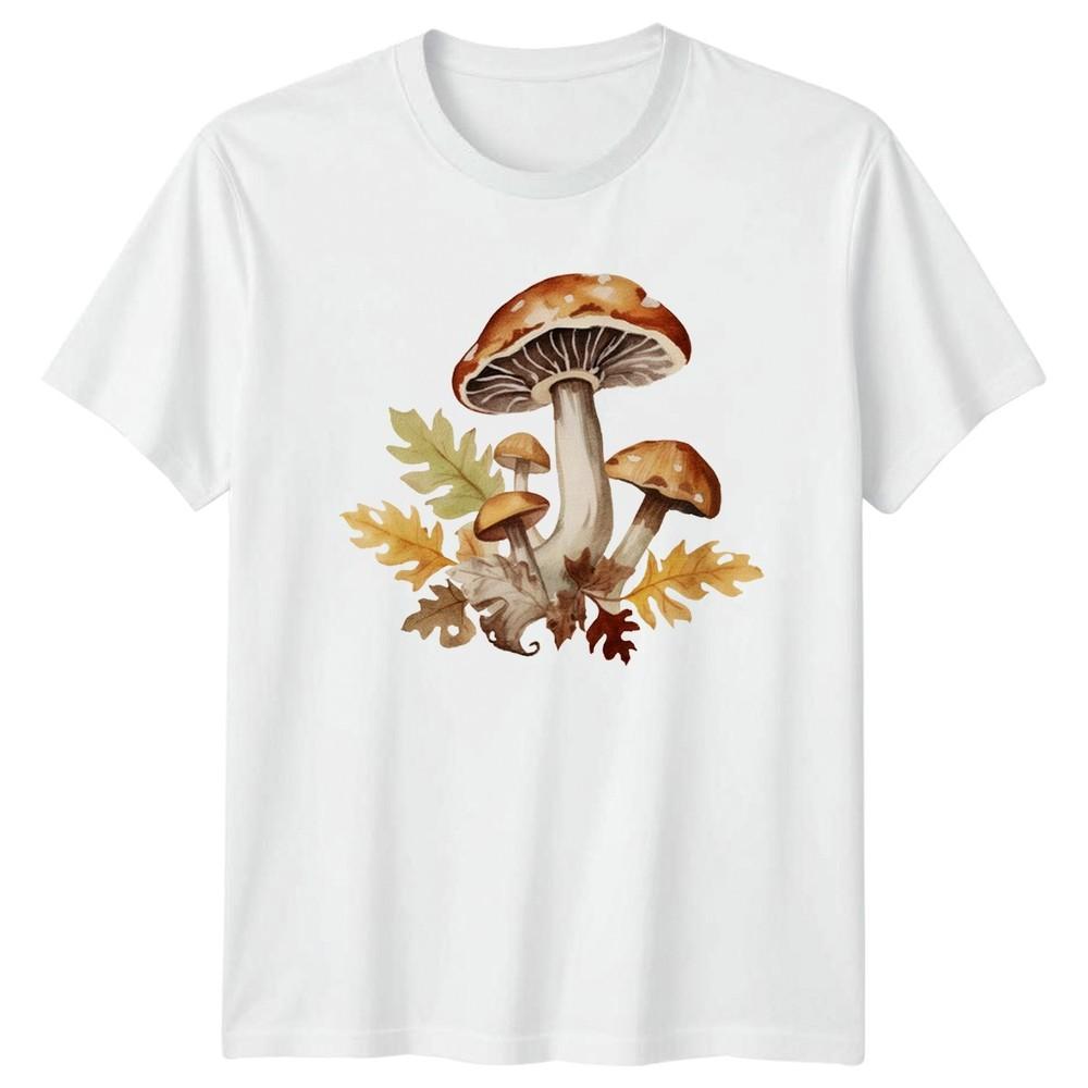 Watercolor Mushroom And Autumn Leaves TShirt Mycology Nature S