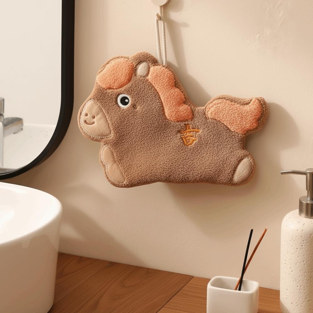 Super Absorbent Coral Fleece Towel Hanging Hand-Wiping Towel Lucky Horse Hand Towel  Kitchen