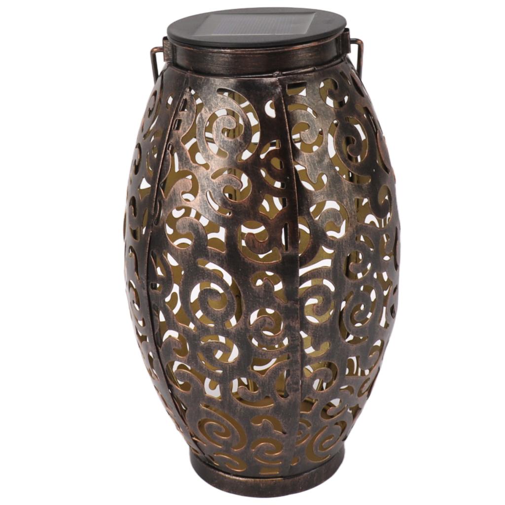 Outdoor Solar Lantern Elliptical Auspicious Clouds Pattern LED Solar Lamp with Handle for Garden Courtyard Decoration