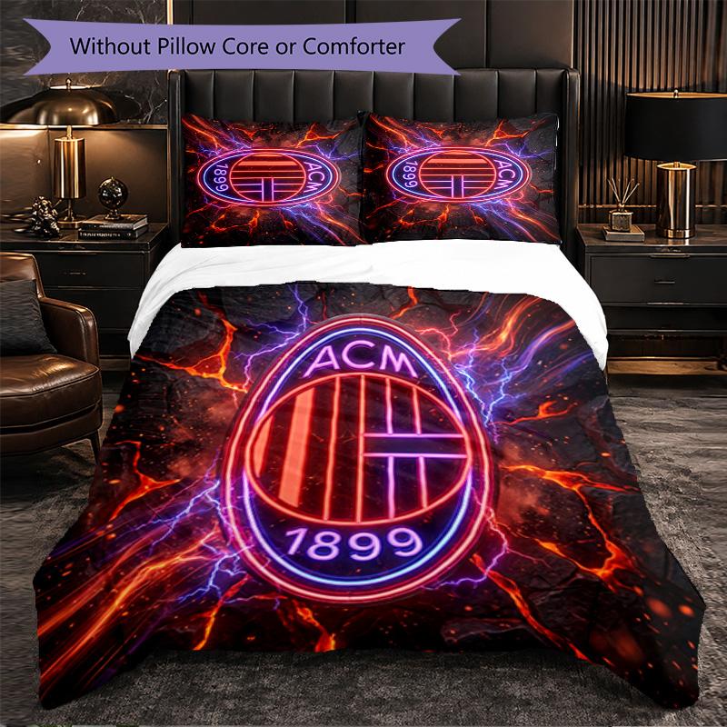 AC Milan Pattern 3?Pieces Bedding Set Soft Microfiber Duvet Cover with Pillow Cases for Bedroom