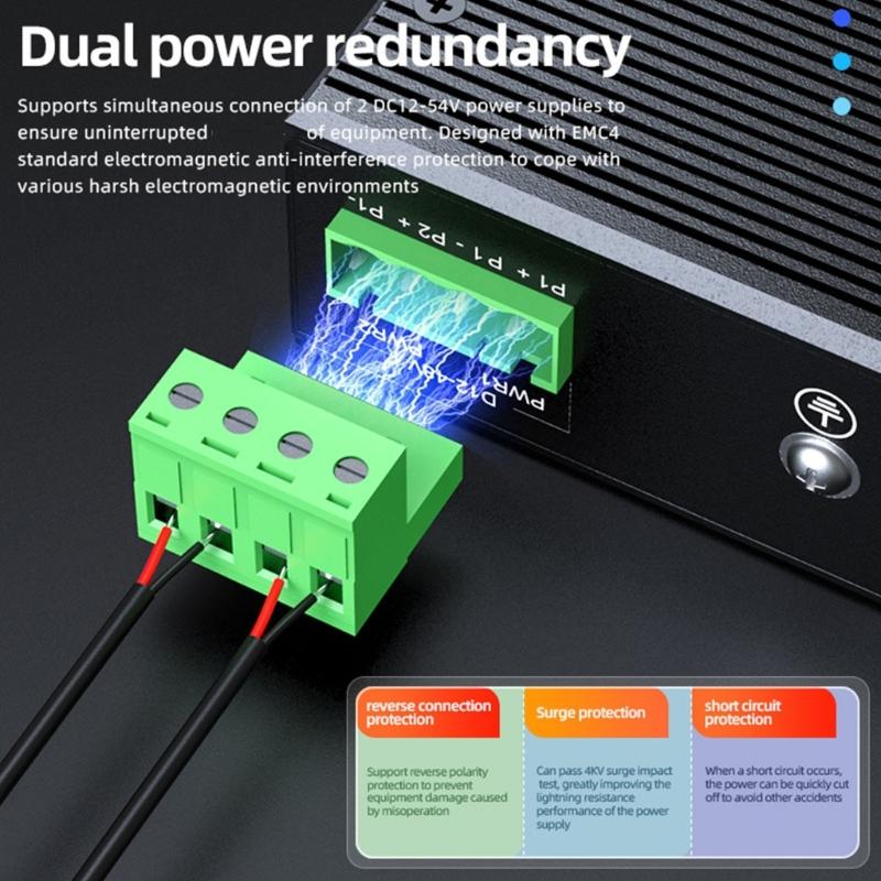 Industrial 5 Port 100Mbps Industrial Switcher 1000Mbps Industry Ethernet Networking Switcher DIN Rail Mounted Data Transfer