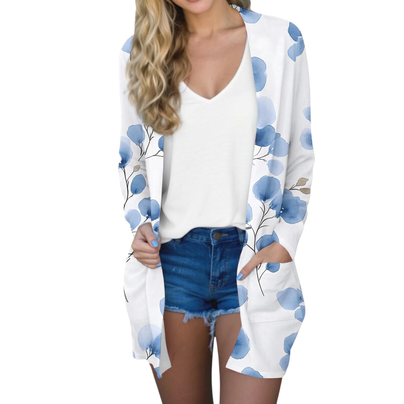 

Женский модный повседневный удобный кардиган средней длины с цветочным принтом XL