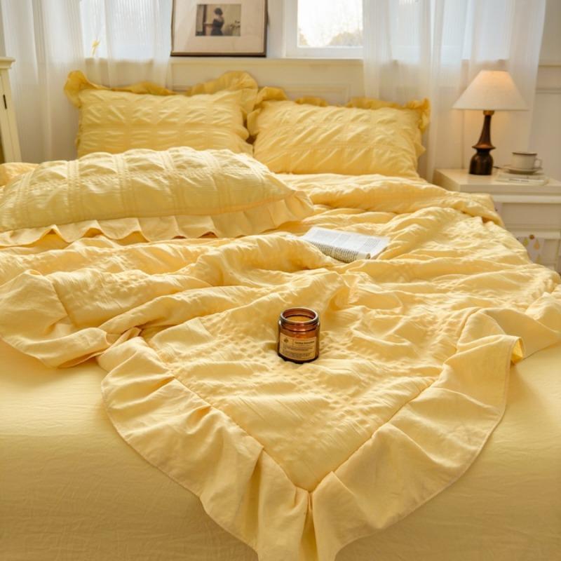 New Fashion Solid Color Lovely 7D Bean Korean Version Seersucker Single Summer Cool Quilt Breathable Home Quilt