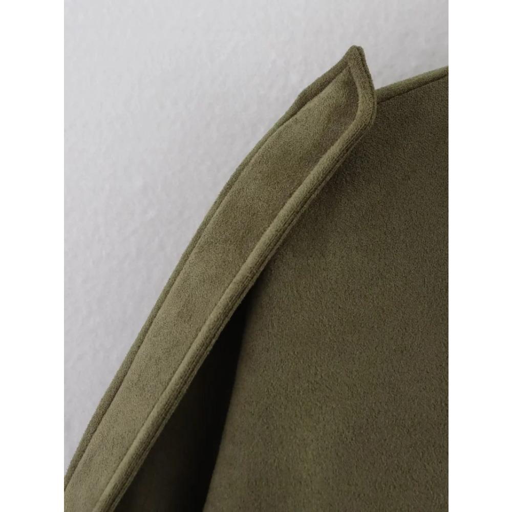 New Women's Suede Texture Effect Loose Version of Fashion Lapel Shoulder Bomber Jacket