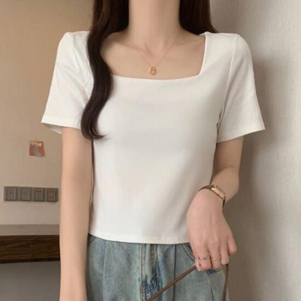 Navava Women Simple Square Neck Crop ShorT Sleeve T shirT nT2546