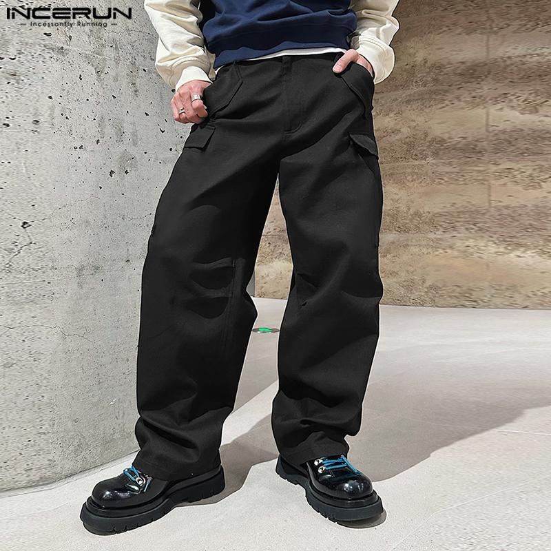 

INCERUN Мужские прямые брюки на молнии, повседневные брюки-карго
