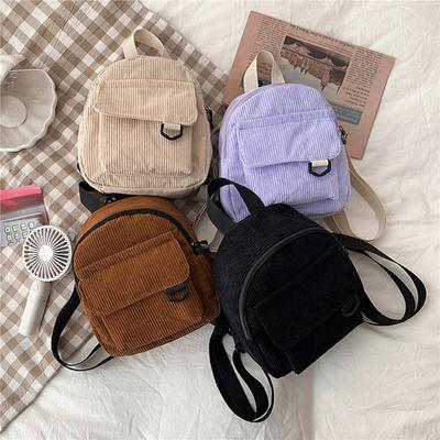 Women Fashion Travel Small Daypacks Lightweight Simple Corduroy Double Shoulder Bag School Backpacks