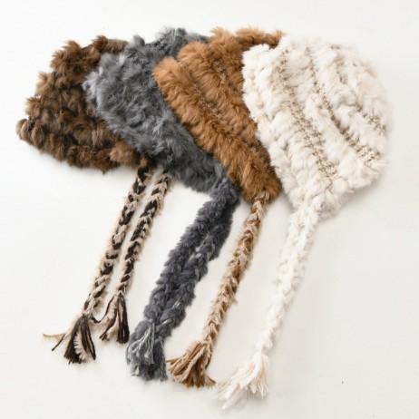 Rear split plush hat Women's winter warm wool hat Simple casual versatile face little rabbit hair knitted hat