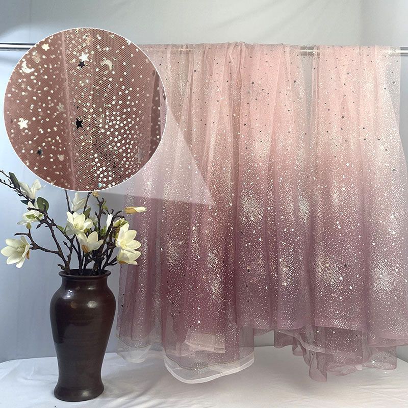 Gradient Rainbow Tulle Fabric Star Sequin By The Meter for Dress Hanfu Wedding Package DIY Sewing Cloth Soft Thin Draping Blue