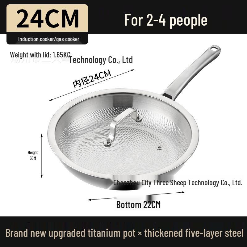 Titanium Dragon Scale Hammer Pattern Flat Bottom Wok with Square Handle, No Coating, Less Oil Smoke, Stainless Steel Steak Frying Pan.