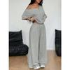 Women's Drop Shoulder Short Sleeve T-Shirts Loose Fit Wide Leg Pants Sets Casual Two Piece Outfits