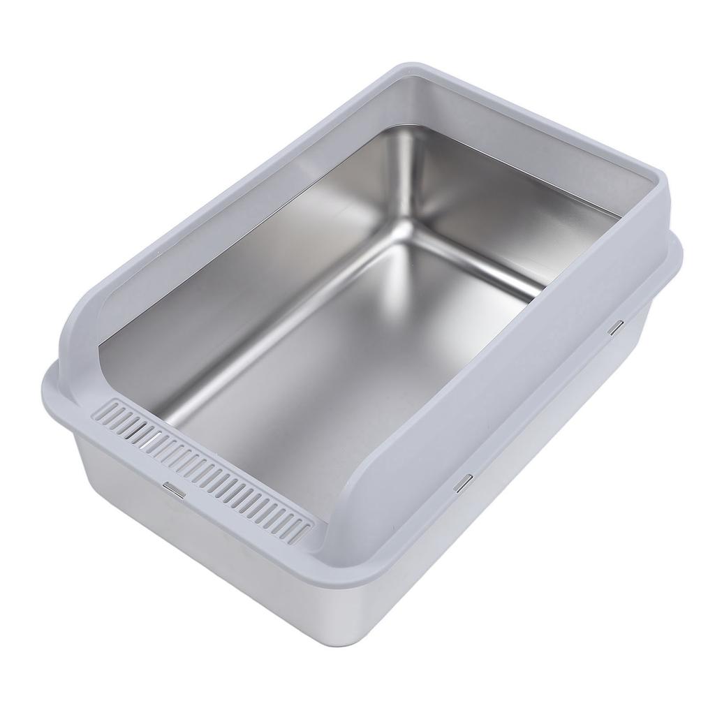 Stainless Steel Cat Litter Box Sturdy Easy To Clean Anti Splashing High Sided Metal Kitty Litter Tray with Scoop for