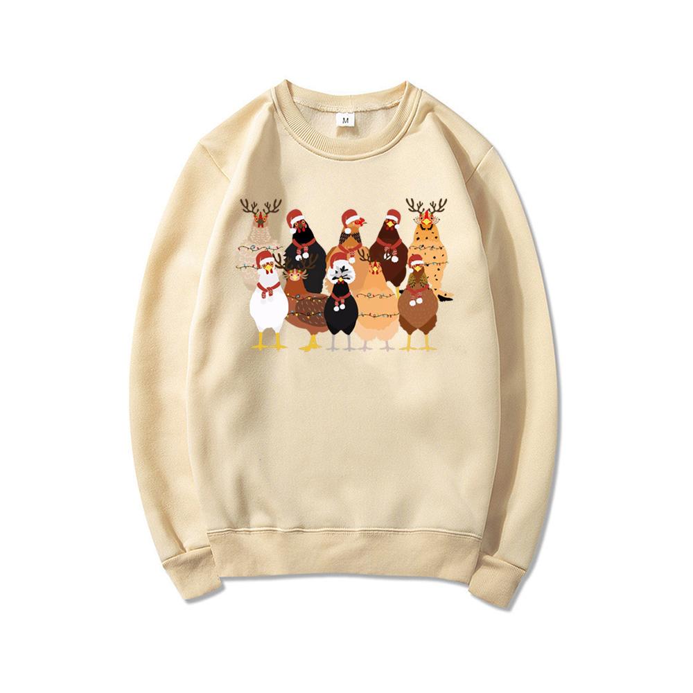 Christmas Chickens Sweatshirt Christmas Farm Animals Sweatshirts Women's Christmas Chicken Sweatshirt Long Sleeve Pullover
