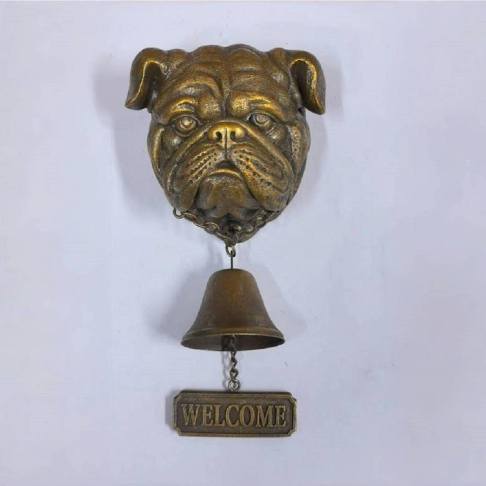 Cute Dog-Shaped Doorbell Pug Outdoor Patio Garden Welcome Door Hanging Decoration Front Door Cast Iron Wind Chimes Dinner Bell