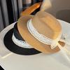 Women'S Linen Beach Sun Hat with Mesh Ribbon Decor, French Style Elegant Summer Sun Protection Hat, Breathable Straw Fisherman Cap with Bow