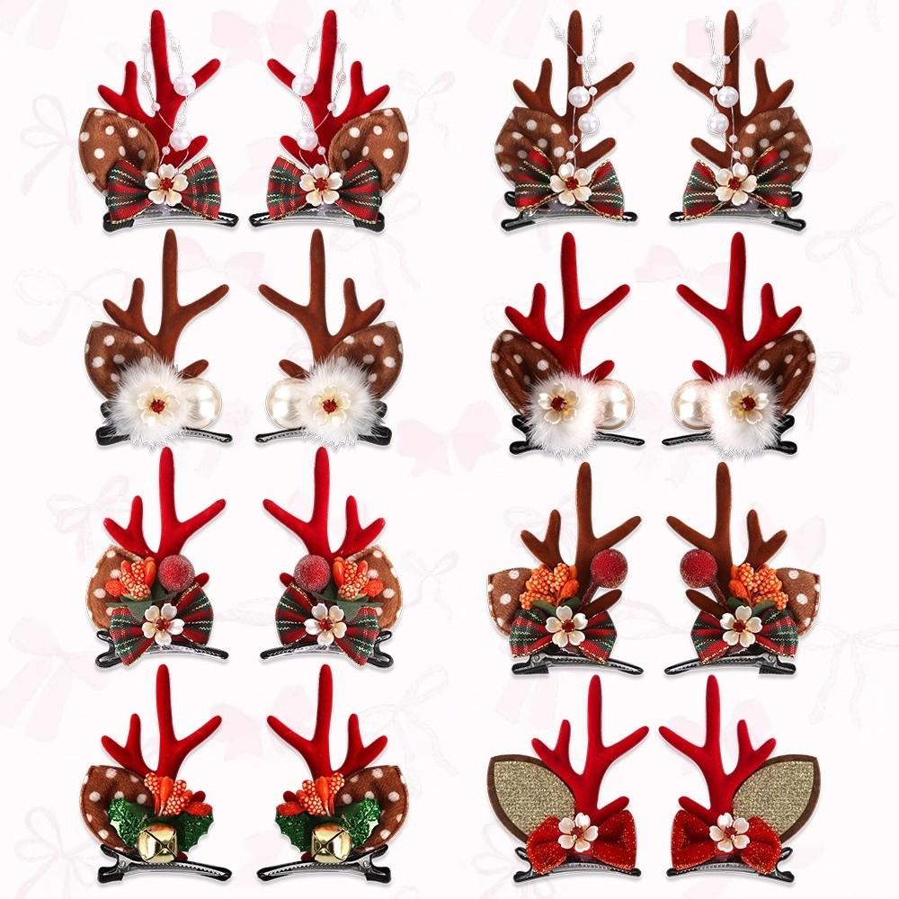 Bowknot Children Deer Antler Hair Clips Plush Xmas Hair Clip Lovely Christmas Hairpins Girls