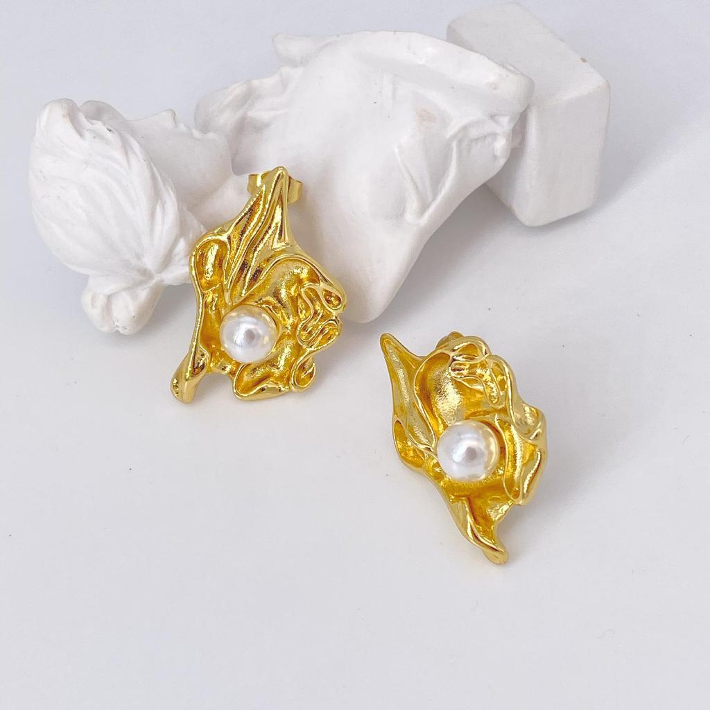 Elegant Stainless Steel Pearl Earrings - European & American Style, Titanium French Dangle, Luxurious Light Studs