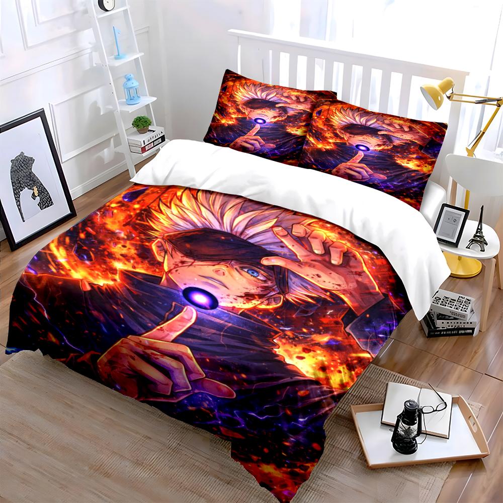 Anime Character Fiery Design Bedding Set Bedding set (1 duvet cover, 2 pillowcases, duvet not included)