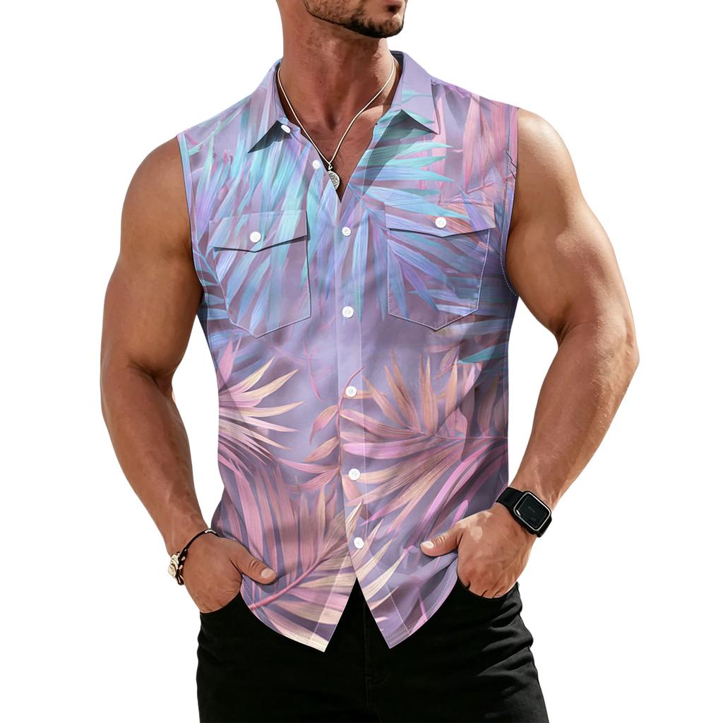 Gilet Camicia da Lavoro da Uomo con Revers e Bottoni - Top Leggero Senza Maniche