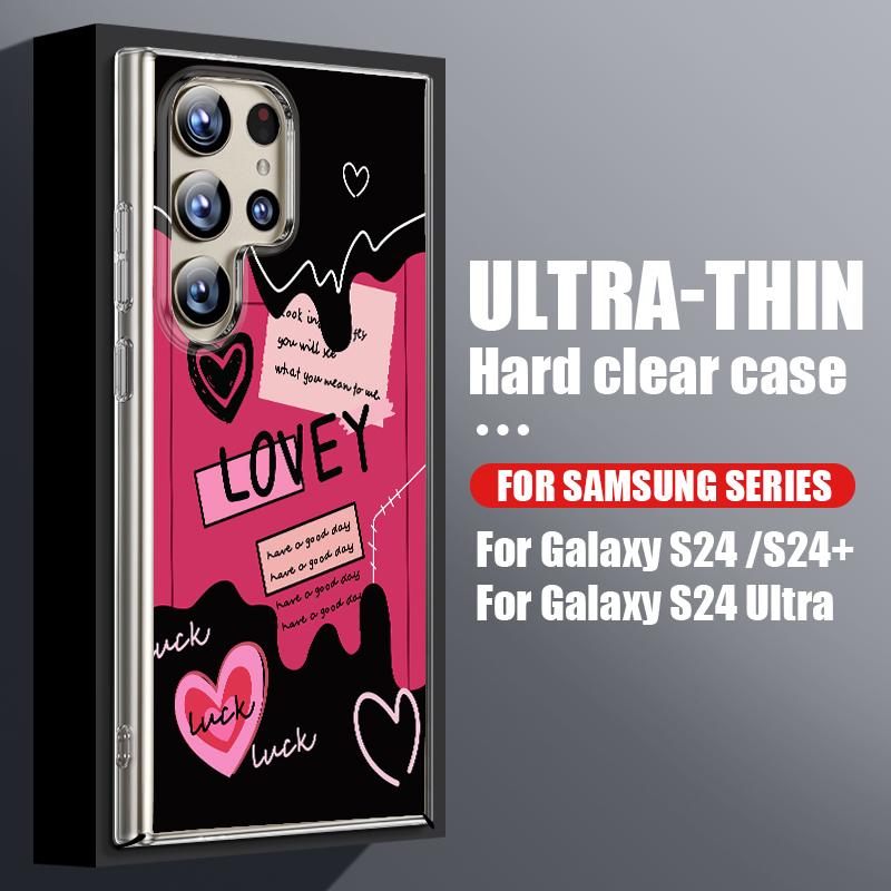 Cartoon Hearts Pattern Clear Phone Case For Samsung Galaxy S26 S25 S24 S23 Ultra S22 Plus S25 FE A56 A36 A26 A55 A54 A15 Cover