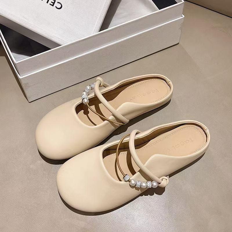 

French high-end bag head half slippers women s summer wear fashion 2025 new summer flat beach muller shoes 35 верблюд