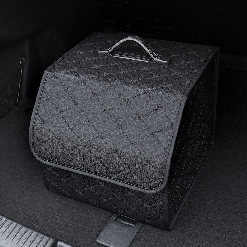 Car Trunk Organizer Box, Large Capacity, Auto Multiuse Tools, Storage Bag, Stowing, Tidying, Leather, Folding for Emergency