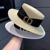 Hat Women's Summer Shade Sunscreen Flat Top Celebrity Top Hat Seaside Fashion Sun Hat New High-end Straw Hat
