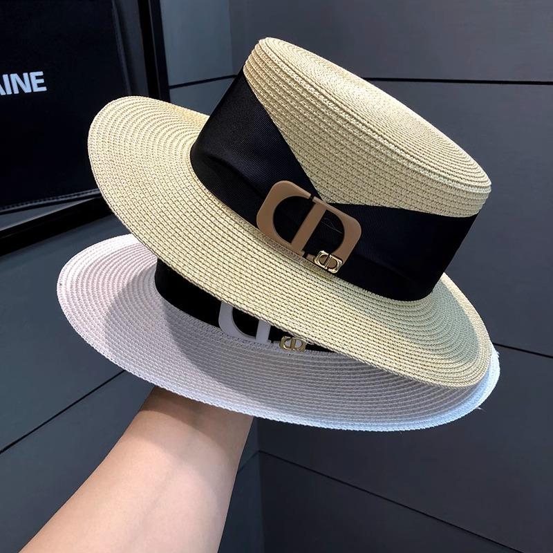 Hat Women's Summer Shade Sunscreen Flat Top Celebrity Top Hat Seaside Fashion Sun Hat New High-end Straw Hat