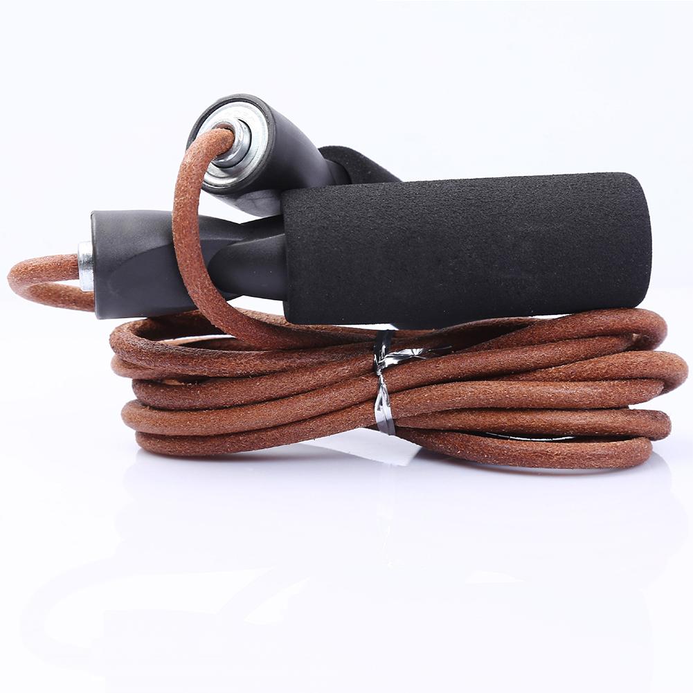 Adjustable Jump Rope Skipping Leather Rope with Bearing Comfortable Sponge Handles for Skipping Boxing Fitness